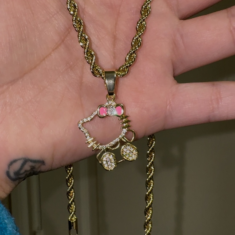 Gold and Pink Cat Pendant Necklace